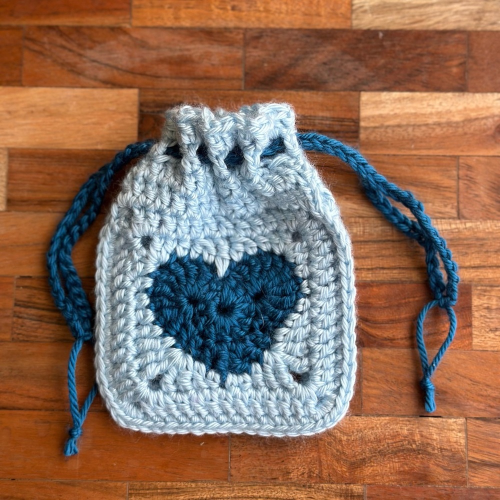 Handmade Crochet Pouch with Heart Design - Picture 2 of 5